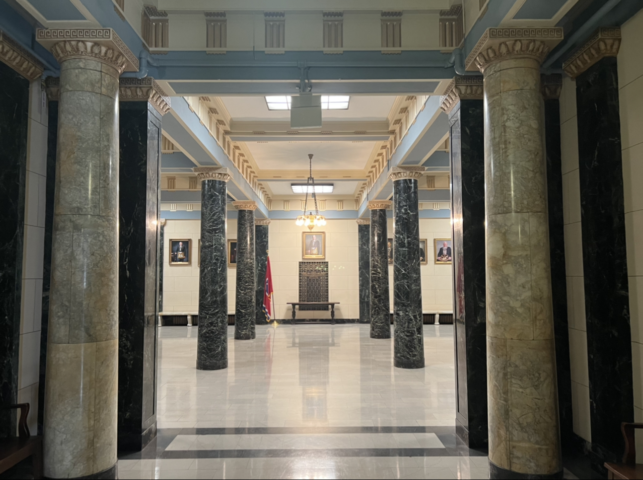 The marble corridor of the Grand Lodge of Tennessee
