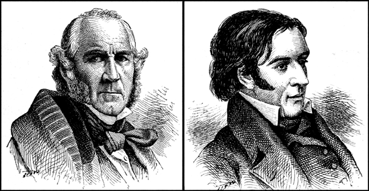 Engraved portraits of Sam Houston and David Crockett