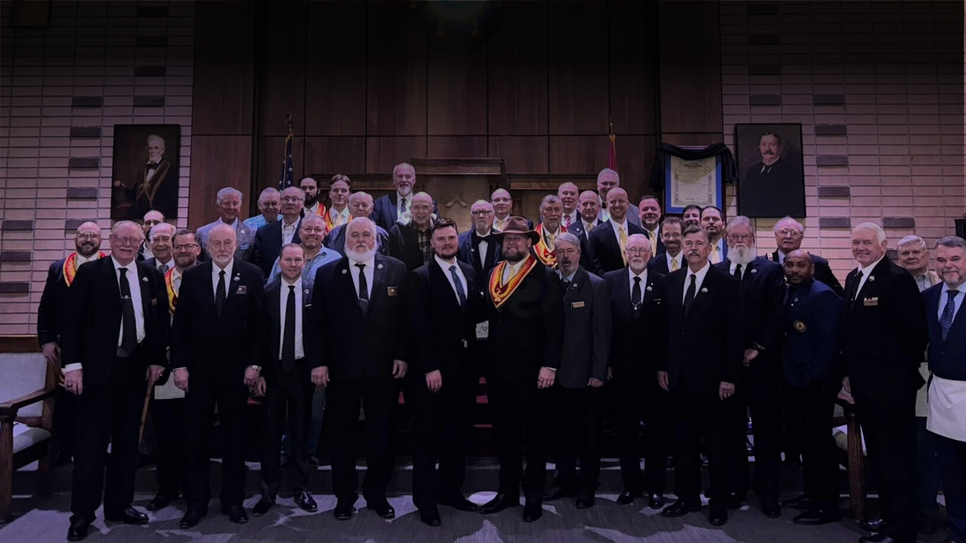 Tennessee Masons assembled in a lodge room, present-day