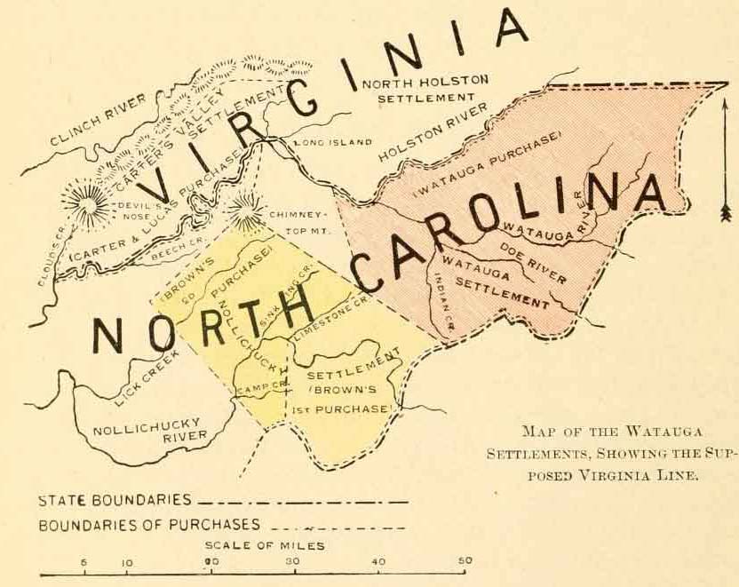 Map of the Watauga settlements on the Tennessee frontier